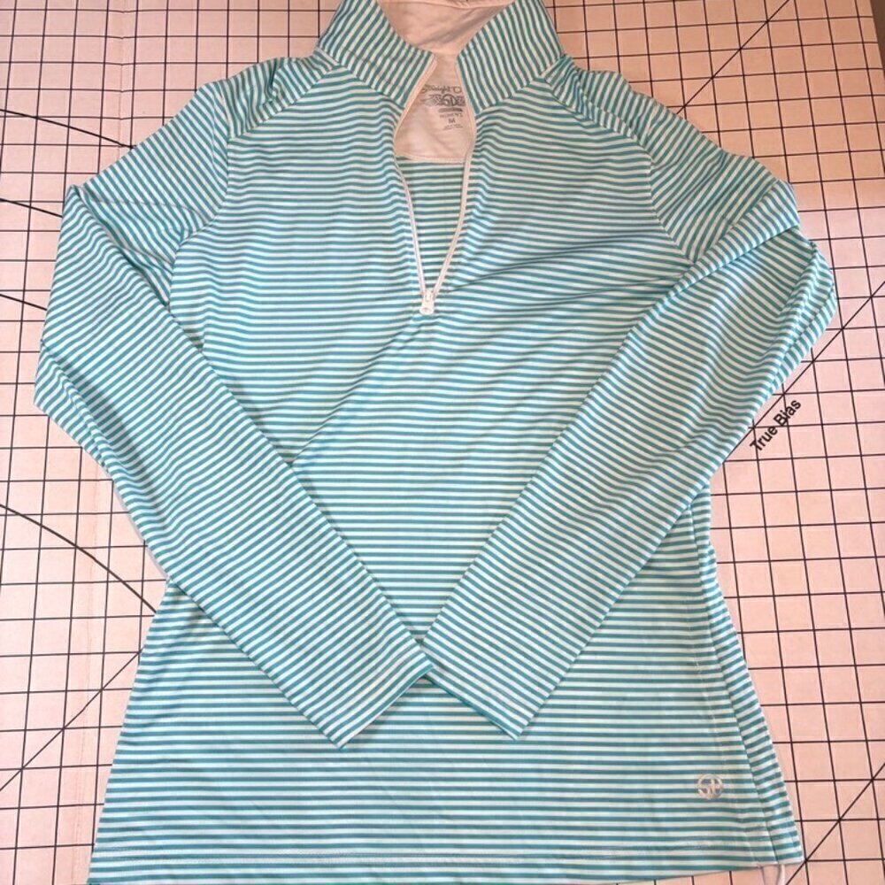 Women’s Striped Quarter-Zip Pullover Hoodie - Aqua/White